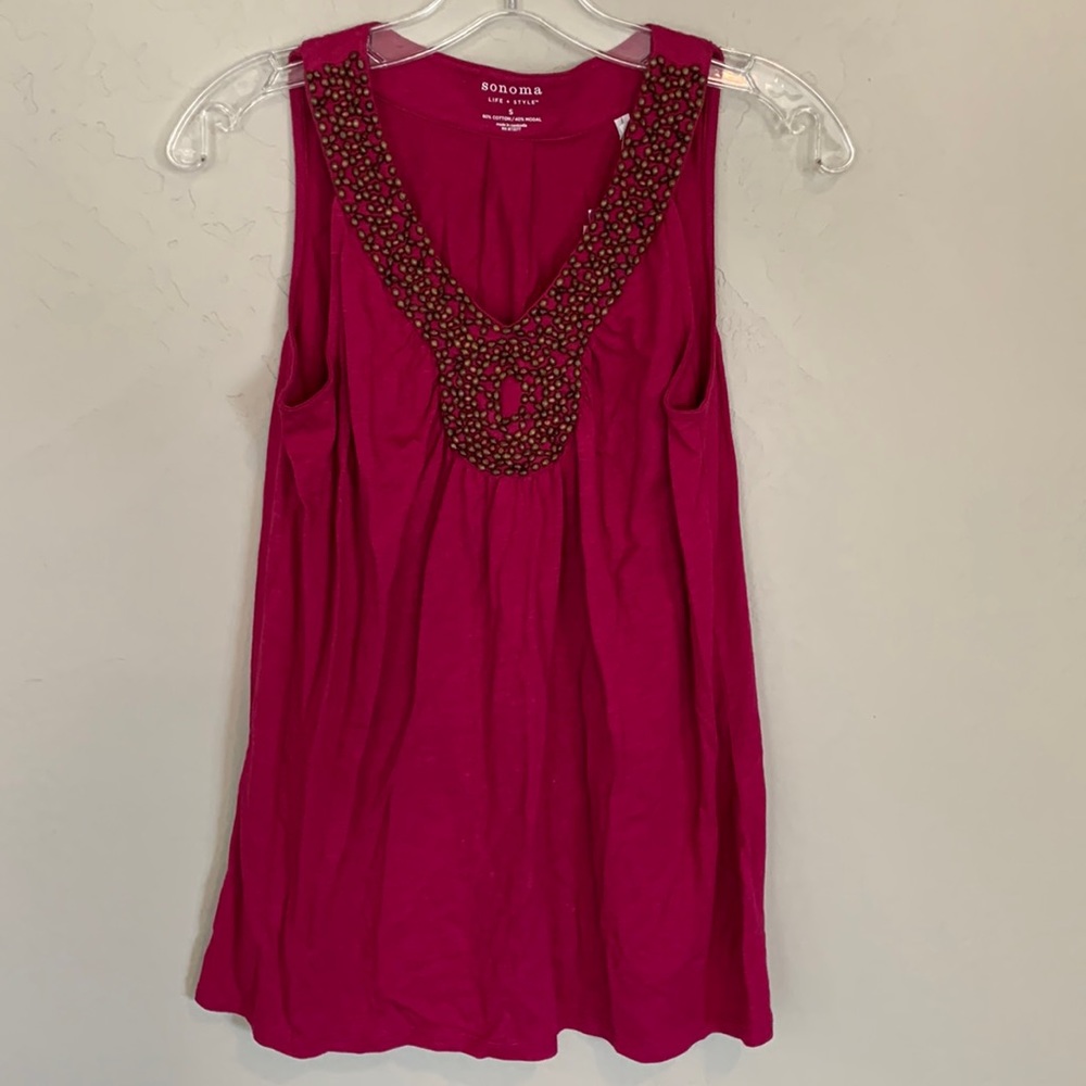 Fuchsia Pino Sonoma Beaded Tank Top Womens Size S